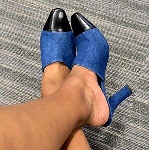 Veronica Beard Stylish Denim Blue and Black Women's Heels